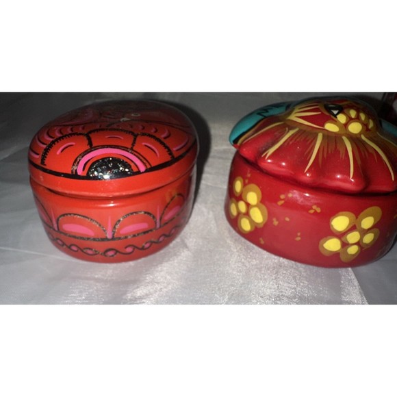Talavera Pottery Trinket Box Dish w/ Lid Cozumel Mexican Handpainted Lot Of 2 - Picture 3 of 15